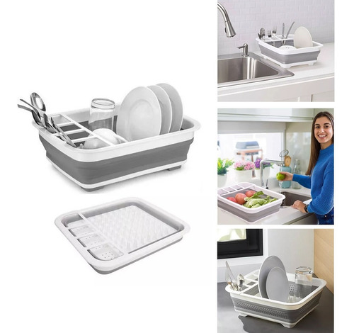 Imagen 7 de 10 de Escurridor Platos Seca Plato Plegable Plastico Y Silicona