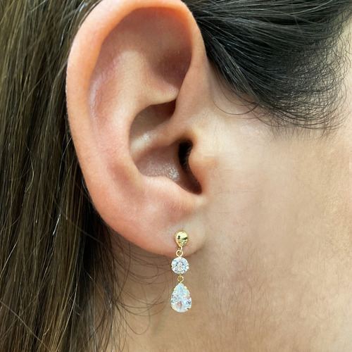 Brinco De Ouro 18k Com Zircônias Penduradas (1)