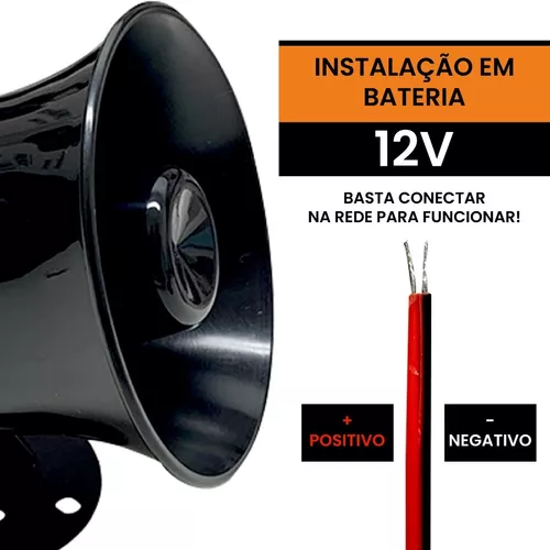 Sirene Alarme Guarda Noturno 12v Vigia Moto Som Alto Preta - DNI