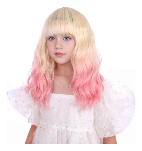 Peluca Infantil Rosa Rubia Edivd, Estilo Único Para Niñas