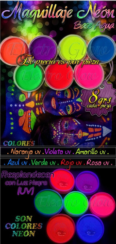 Maquillaje Base Agua Neón Pintacaritas Amarillo Uv 8 Gr
