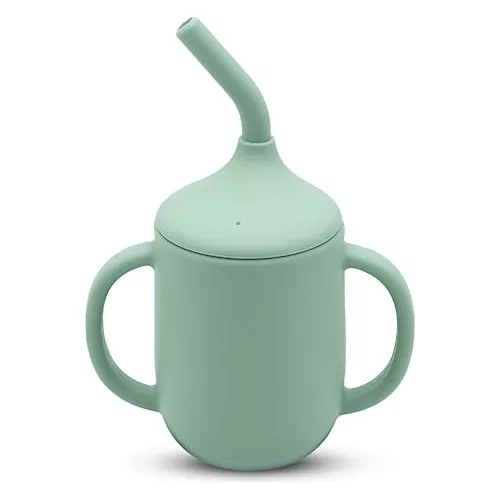 Vaso con pajita de silicona para bebés y niños pequeños con tapa y asas,  sin BPA