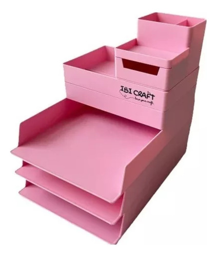 Set Organizador De Escritorio 6 Piezas Apilables Rosa