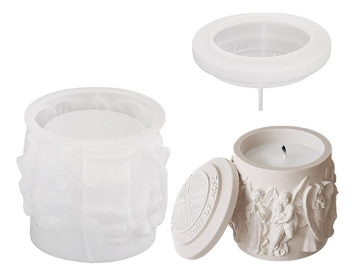 Molde Silicona Contendor Porta Velas Angeles Con Tapa Color Transparente