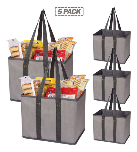 Paq 5 Bolsas De Supermercado Grandes Reutilizables Plegables