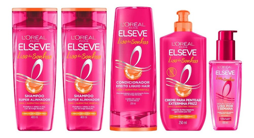 Kit Elseve Liso Dos Sonhos 2 Sh 400ml+cond+cr Pentear+serum