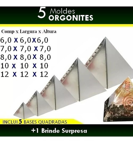 5 Pirâmides Para Fabricar Orgonites  ( 6/7/8/10/12)+bases 