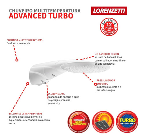 Chuveiro Elétrico Advanced Turbo C/ Pressurizador Lorenzetti