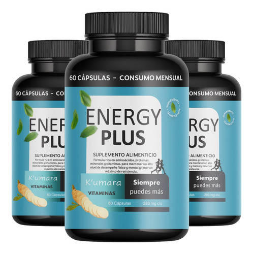 Vitaminas Energy Plus Concentracion Para Hombre Y Mujer X 3