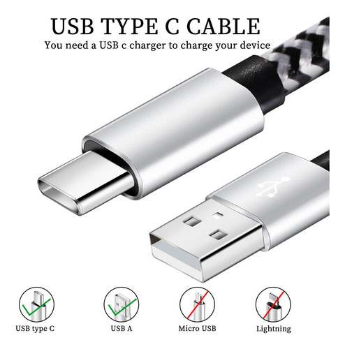 Qqlike Usb Tipo C Cable, 5 Pack (6ft) Nylon Braided 3a Fa...