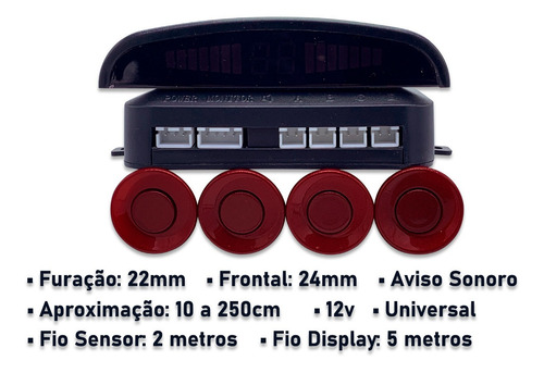 Sensor De Estacionamento Ré 4 Sensores Sinal Sonoro Display
