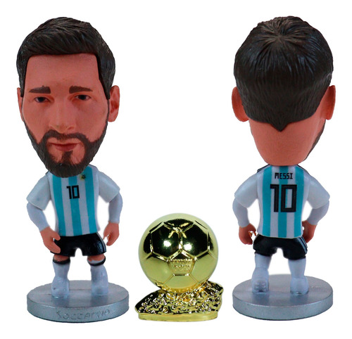 Boneco Miniatura Messi Argentina Com Bola De Ouro