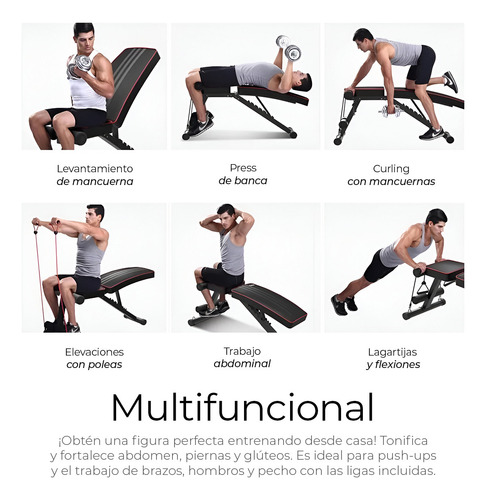 Banco De Ejercicio Fitness Multiposiciones Ligas Abdominales