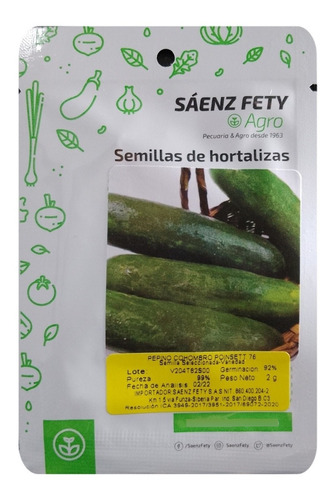 Semillas Hortalizas Pepino Cohombro Sobre Pequeño 2gr