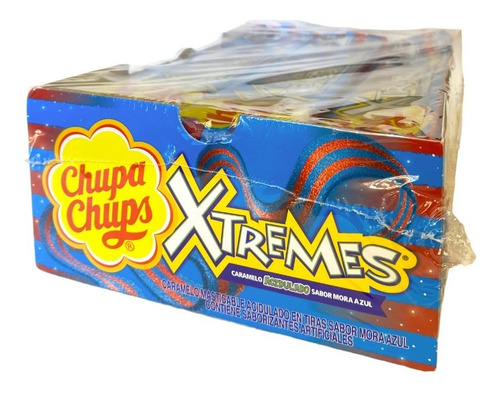 Chupa Chups Xtremes Tiras Sabor Mora Azul 18pz 57g Dulce