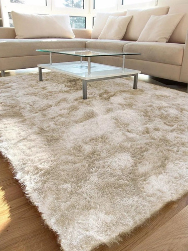 Alfombra Beige Con Matices Piel Sint Pelo Largo 1.95 X 2.3 M