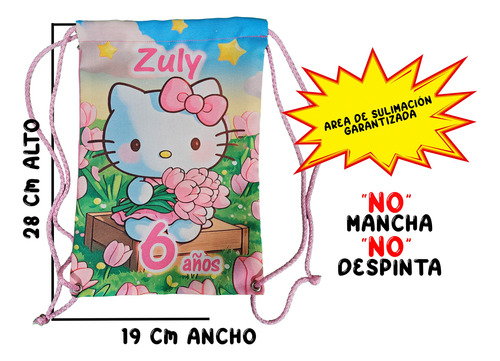 Morralito Dulcero Hello Kitty Personalizado Cumpleaños 40 Pz Rosa Pálido Hallo Kitty Tulipanes