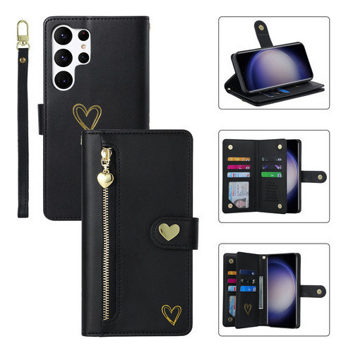Jing Funda De Piel Tipo Cartera Con Cremallera Para Samsung