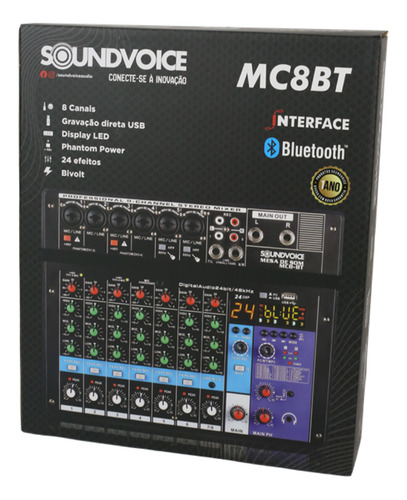 Mesa De Som Compacta 8 Canais Soundvoice Mc8-bt