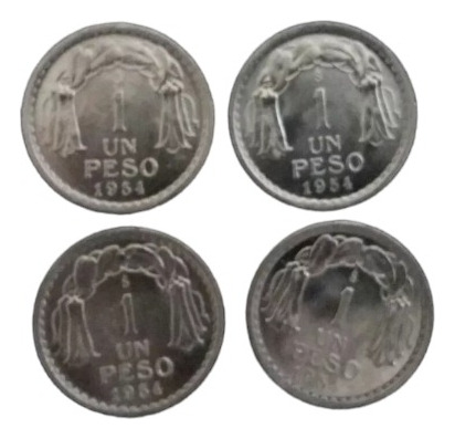 4 Monedas Chile 1 Peso 1954 Unc Aluminio