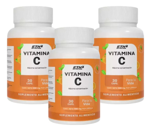 Eth Nutrition Vitamina C Concentrada 3 Potes X 30 Cápsulas