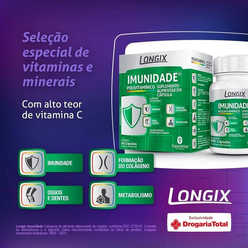 Longix Polivitamínico Imunidade C/60 Cápsulas