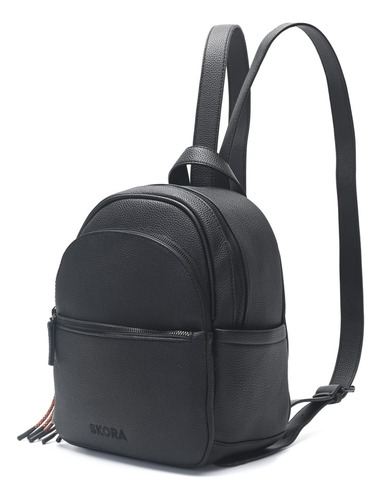 Mochila Skora Jet Con Llavero Extraíble Cierre Espalda Color Negro Diseño De La Tela Liso