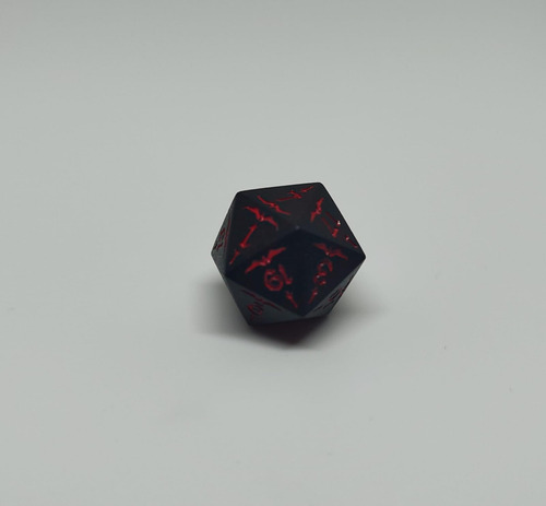 Set Dados De Metal X 7 Rol - #18 Negro Con Números Y Símbolos Rojos