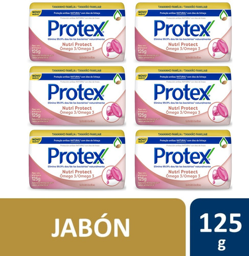 6pack Jabon Protex Barra Antibacterial Omega 3 / 125gr Cu