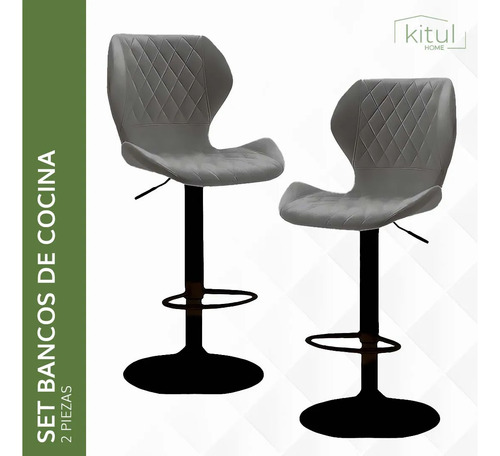 Set 2 Bancos De Cocina Alur Barra Silla Taburete Alto Cómodo Color Gris Oscuro