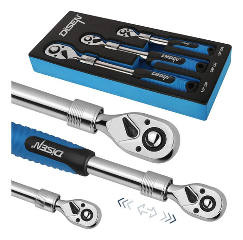 Juego De Llave De Carraca Disen 3pcs Extensible 72 Dientes