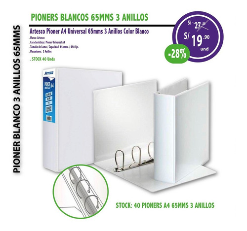 Pioner A4 3 Anillos De 65mms Capacidad Para 650 Hojas