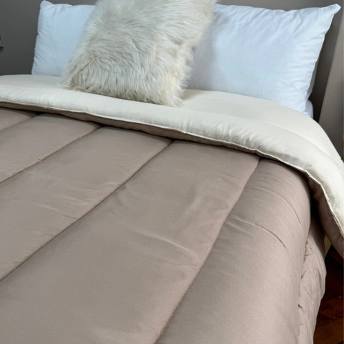Acolchado 2 Plaza Y Media Reversible 2 Tonos 220x230 Premium Beige Y Natural Lisa