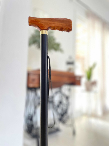 Bastón Aluminio Madera Lustrada Boton Virola Bronce Premium Color Negro