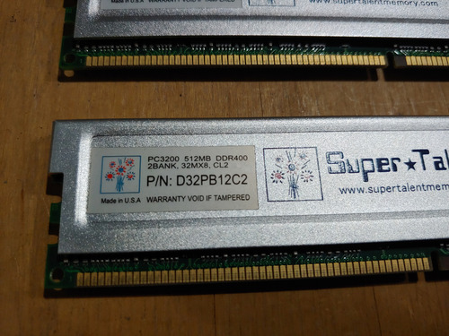 Memoria Supertalent 2x512mb Ddr 400mhz Pc-3200 Cl2 Disipador (Usado)