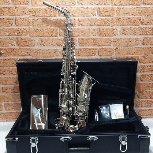 Saxofone Sax Alto Eagle Sa500n Niquelado Mib Completo + Nfe