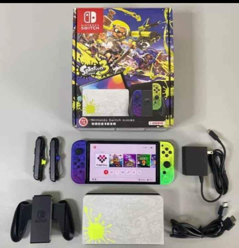 Nintendo Switch Oled 64gb Splatoon 3 Gradiente Azul/gradiente Amarelo/preto