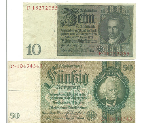 Alemania: 2 Billetes Reichsmark 1924 ¡excelentes!