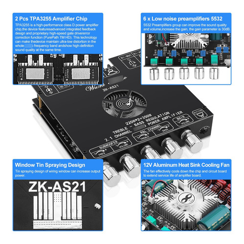 Amplificador De Audio Zk Modelo As21 Bluetooth 5.1 220w 350w Color 0 W