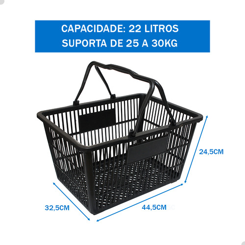 5 Cestas De Compras Reforçada P/ Supermercados Lojas 22l