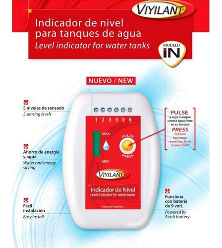 Imagen 3 de 8 de Medidor Nivel Tanque Agua Sensor Agua Indicador Viyilant