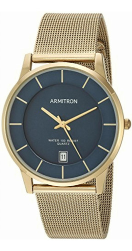 Reloj Armitron Para Hombres 39mm Pulsera De Acero Inoxidable Correa Dorado Bisel Dorado Fondo Azul