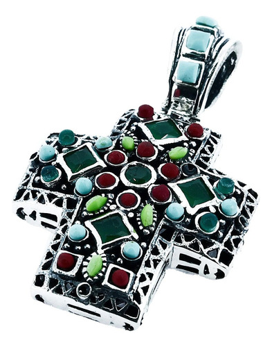 Cruz Chica De Piedras De Plata Gramos 15 Color Verde