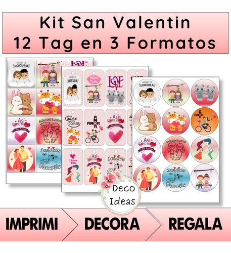 Imagen 1 de 4 de Kit Imprimible A Color Pdf3 San Valentín Tarjetas Etiquetas