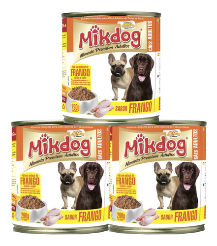 Alimento Húmedo En Lata Para Perros Mikdog Pack X3 Bye