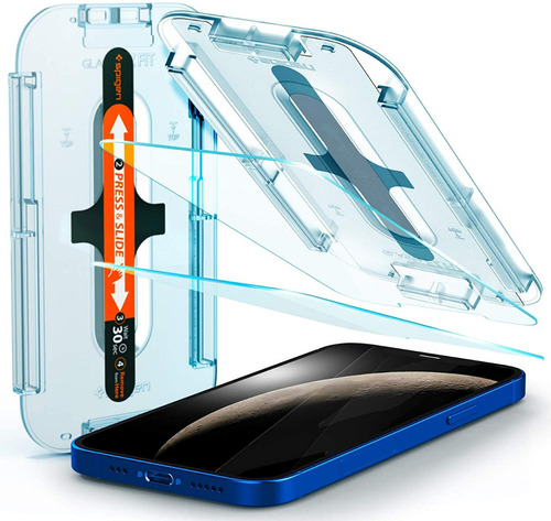 Vidrio Templado Spigen iPhone 12 Y 12 Pro Hd 9h X2 Colocador