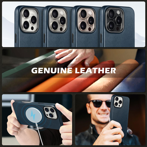 Capa Shieldon Para iPhone 16 Pro 6.3 Em Couro Genuíno Azul M