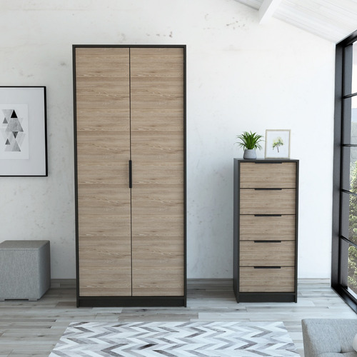 Closet 2 Puertas + Comoda 5 Cajones - Wengue / Miel
