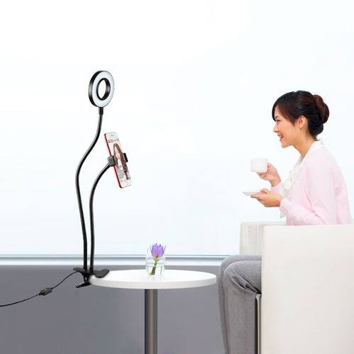 Anillo Luz Led Illuminador Con Clip Para Mesa Ele-gate Estructura Negro Luz Negro