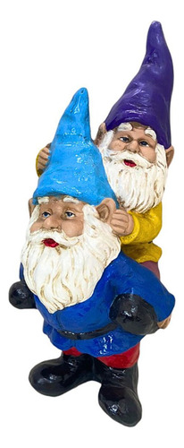 Anão Gnomo Duplo Grande Enfeite De Jardim Área Externa Azul E Roxo